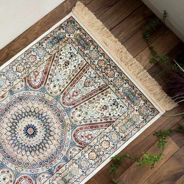 ロイヤルパレス14514 ペルシャデザイン メダリオン柄 60×85 cm 長方形 ブルー ベージュ モケット織 ベルギー製/rp14514-60-85