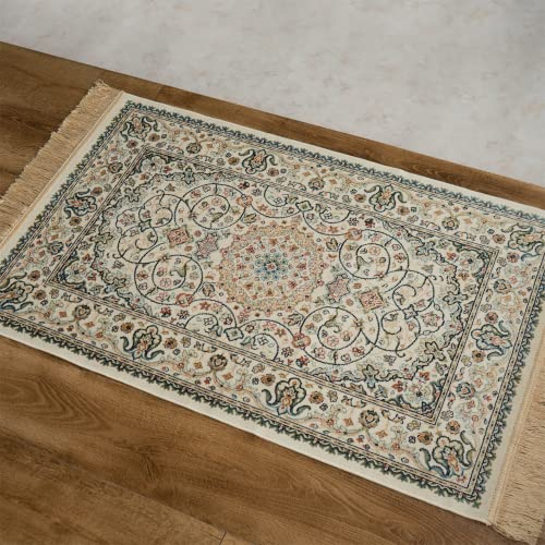 ロイヤルパレス14650 ペルシャ柄 メダリオン 67×105 cm 長方形 クリーム ベージュ ネイビー 【ギフト対応可】モケット織 ベルギー製/rp14650-67-105