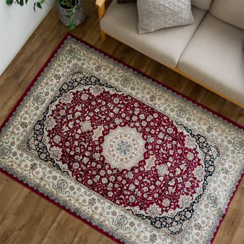 ロイヤルパレス14650 ペルシャ柄 メダリオン 195×195 cm 2畳 正方形 クリーム ベージュ ネイビー モケット織 ベルギー製/rp14650-195-195