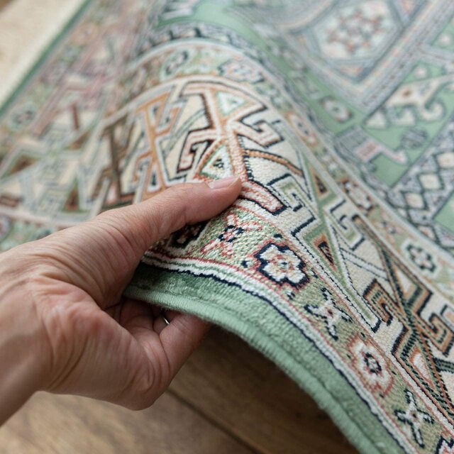 専用Y2350-1 キリム ラグ ローズ 薔薇柄 ウール 手織り298×137㎝ 丸洗いOK！ゴブラン織りヨーロピアン調花柄ラグ『ジェンヌ