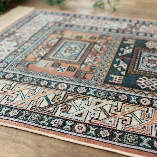 キリム柄がおしゃれなモケット織りラグマット 約 95×140 cm 1畳｜輸入