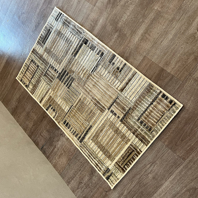 サンプル品／パッチワーク 高密度 玄関マット 60x110 cm 玄関マット 長方形 アイボリー 床暖房 ホットカーペットカバー対応 ウィルトン織 ベルギー製