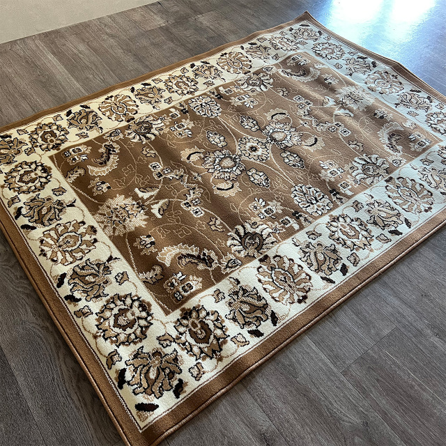 サンプル品／ペルシャ柄 花柄 フラワー ラグマット カーペット 絨毯 140x200 cm 1.5畳 長方形 ベージュ 床暖房 ホットカーペットカバー対応 ウィルトン織 ベルギー製