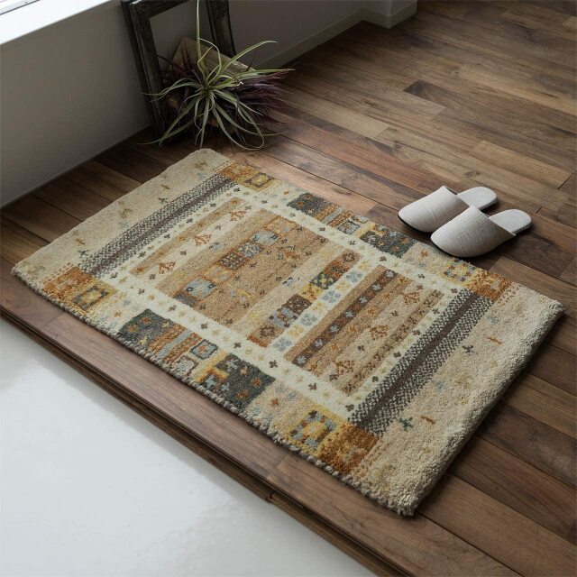 ギャッペマット 手織りの素朴な味わいが魅力、ギャベの玄関マット 約50x80 cm｜輸入