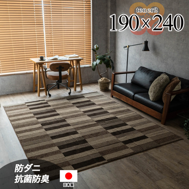 テネル2 190×240 cm 2畳 ブラウン チェック柄  抗ダニ 抗菌防臭 モダン カジュアル 北欧 日本/yt-190-240-tener2