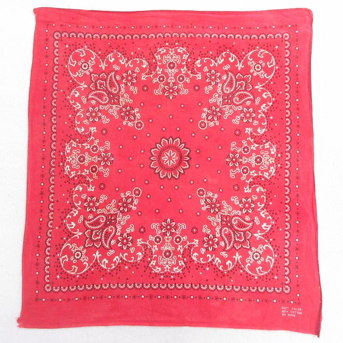 【50%OFF】中古 ビンテージ バンダナ 60年代 60s ペイズリー柄 コットン 赤 レッド 24jun29