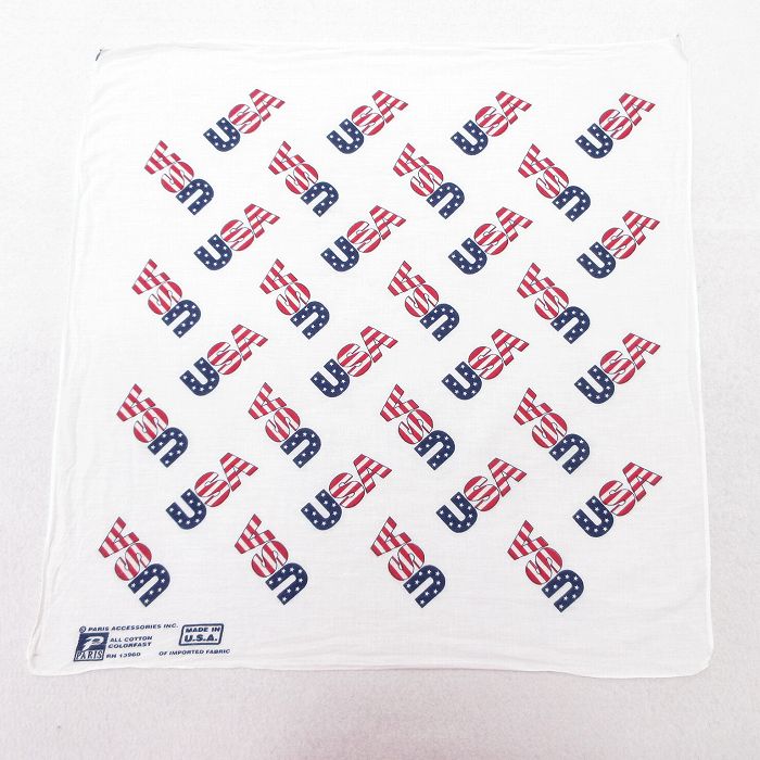 中古 パリス バンダナ 90年代 90s USAロゴ コットン USA製　白他 ホワイト 25feb13
