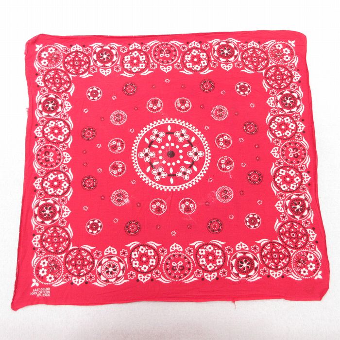 【20%OFF】中古 ビンテージ バンダナ 70年代 70s 花柄 コットン 赤他 レッド 25feb13