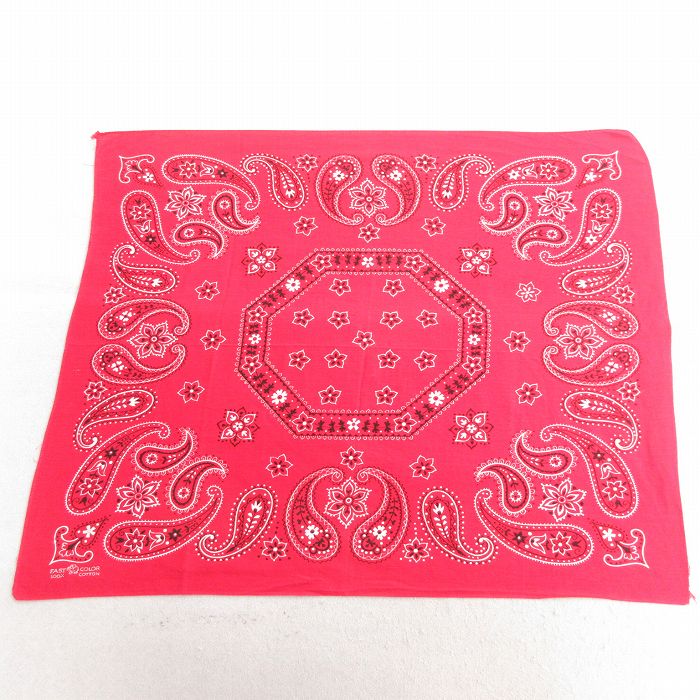 中古 ビンテージ バンダナ 70年代 70s ゾウマーク 花柄 ペイズリー柄 コットン 赤 レッド 25feb13