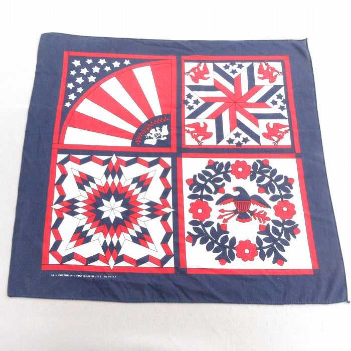 中古 バンダナ 80年代 80s 鳥 花柄 USA製 紺 ネイビー 25mar06