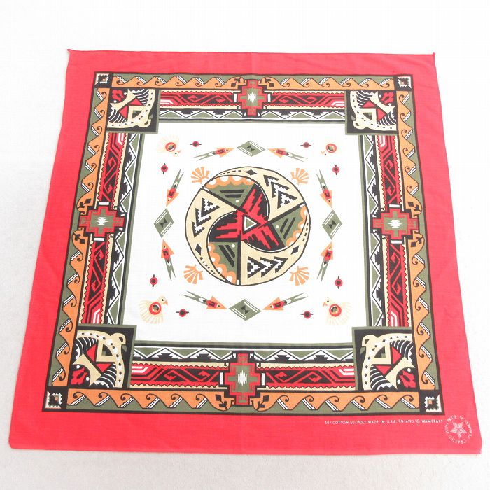 中古 バンダナ 90年代 90s ネイティブ柄 ラグ柄 USA製 赤他 レッド 25may10