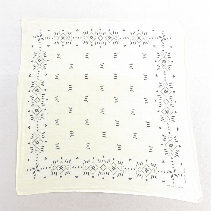 中古 ビンテージ バンダナ 70年代 70s コットン USA製 薄黄 イエロー 25may10