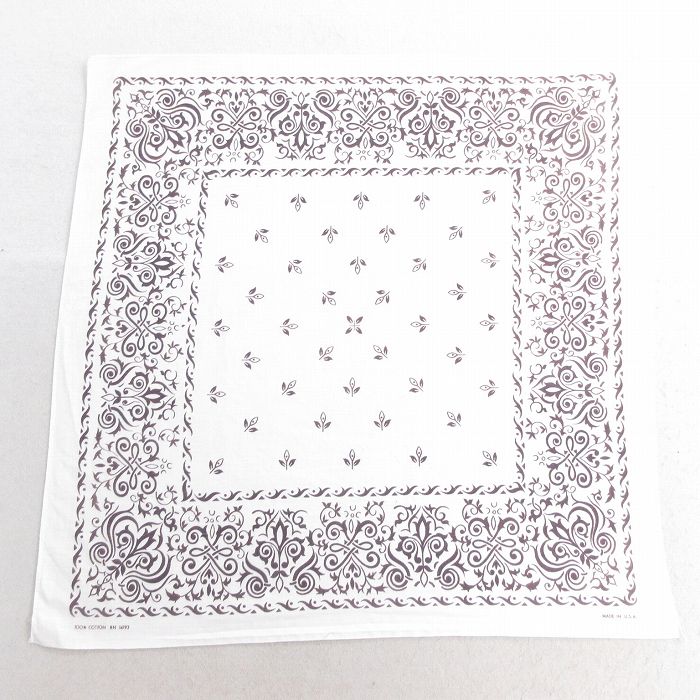 中古 ビンテージ バンダナ 70年代 70s 花柄 コットン USA製 白 ホワイト 25may10