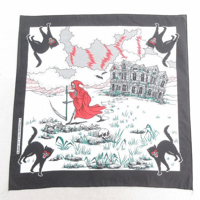 中古 バンダナ 80年代 80s 死神 スカル USA製 白 ホワイト 【spe】 25may10