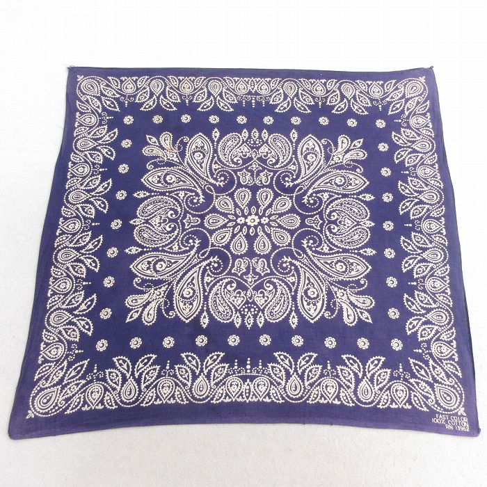 中古 ビンテージ バンダナ 70年代 70s 花柄 ペイズリー柄 コットン 紺 ネイビー 25may10