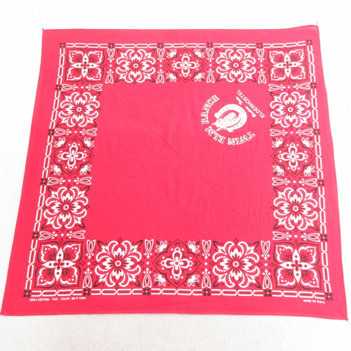 中古 ビンテージ バンダナ 70年代 70s 花柄 馬 コットン USA製 赤 レッド 25may10
