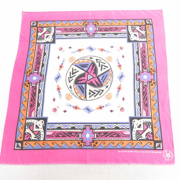 中古 バンダナ 90年代 90s ネイティブ柄 ラグ柄 USA製 紫 パープル 25may12
