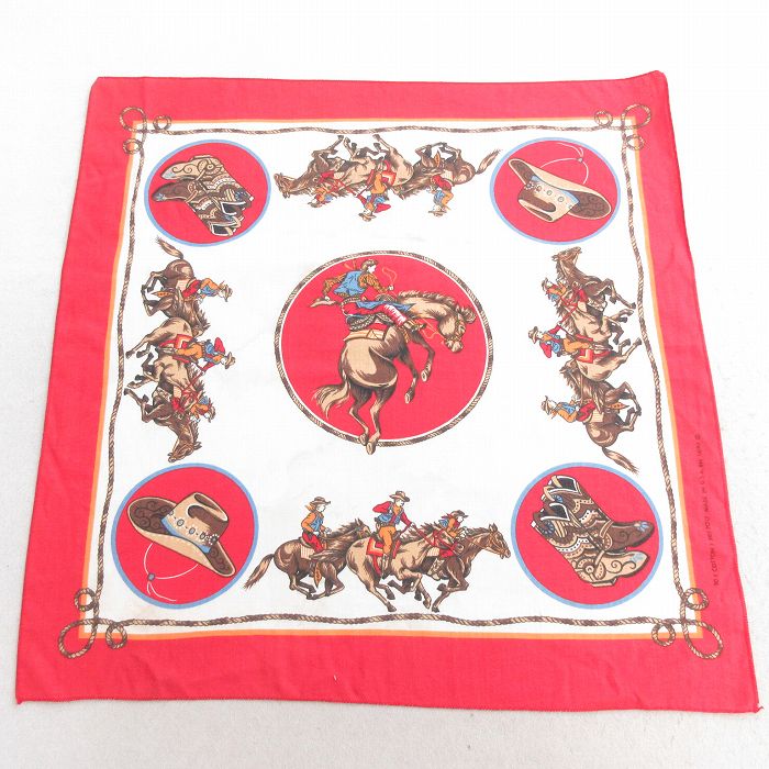 中古 バンダナ 80年代 80s カウボーイ USA製 赤 レッド 25may12