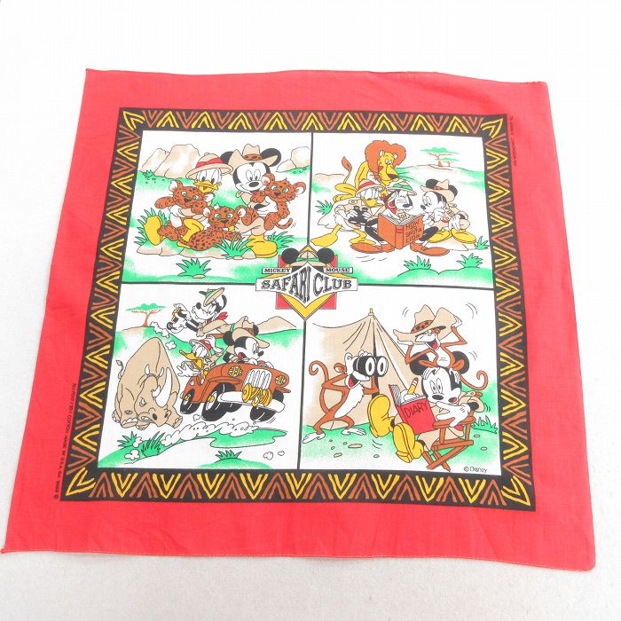 【20%OFF】中古 バンダナ 80年代 80s ディズニー DISNEY ミッキー MICKEY MOUSE ドナルド USA製 赤 レッド 25may12