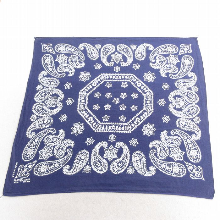 中古 ビンテージ バンダナ 70年代 70s 花柄 ペイズリー柄 コットン USA製 紺 ネイビー 25jun27