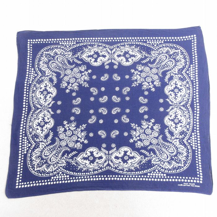 中古 ビンテージ バンダナ 60年代 60s 花柄 ペイズリー柄 コットン 紺 ネイビー ドット 25jun27