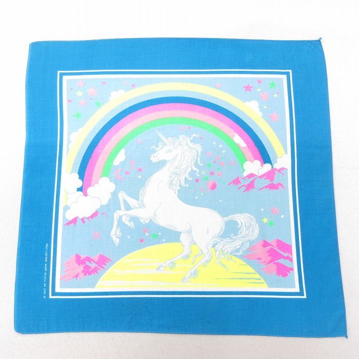 中古 バンダナ 80年代 80s ユニコーン USA製 青 ブルー 25jun27