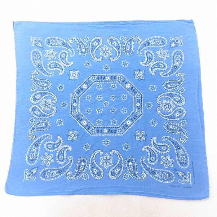 中古 ビンテージ バンダナ 70年代 70s 花柄 ペイズリー柄 コットン USA製 薄紺 ネイビー 25jun27