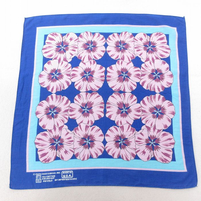 中古 パリス バンダナ 90年代 90s 花柄 コットン USA製 青 ブルー 25jun27