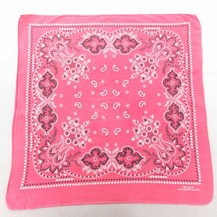 中古 ビンテージ バンダナ 70年代 70s 花柄 ペイズリー柄 コットン ピンク 25jun27