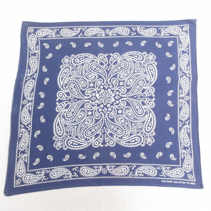 中古 ビンテージ バンダナ 70年代 70s 花柄 ペイズリー柄 コットン 紺 ネイビー 25jun27