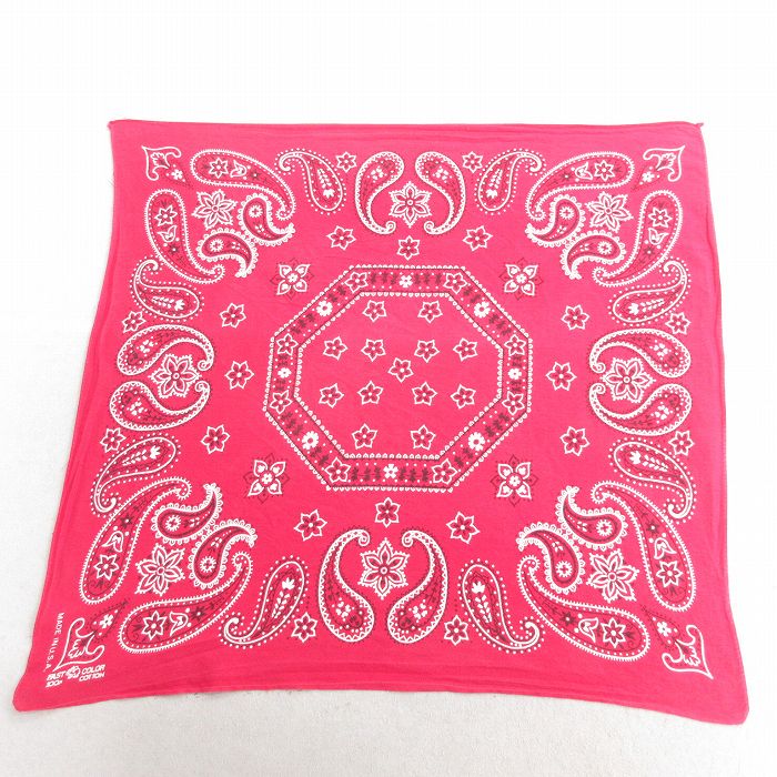 中古 ビンテージ バンダナ 70年代 70s ゾウマーク 花柄 ペイズリー柄 コットン USA製 赤 レッド 25jun27