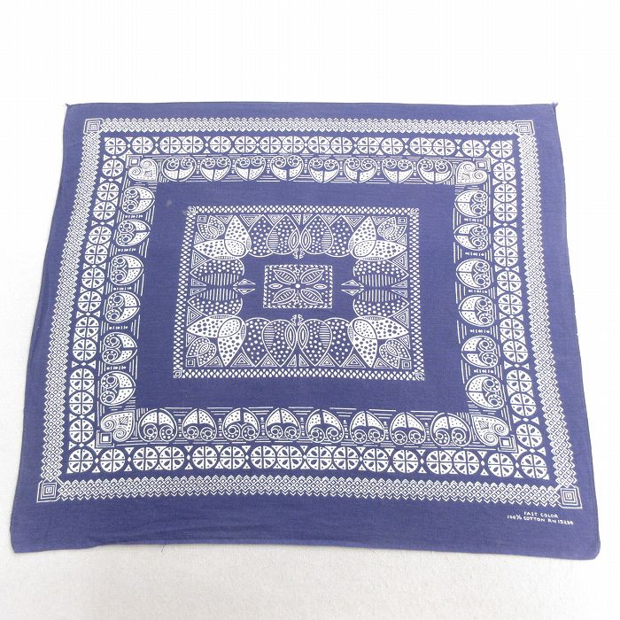 中古 ビンテージ バンダナ 70年代 70s コットン 紺 ネイビー 25jun27
