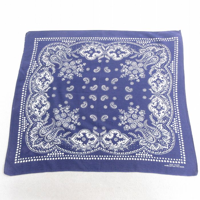 中古 ビンテージ バンダナ 70年代 70s 花柄 ペイズリー柄 コットン 紺 ネイビー ドット 25jun27