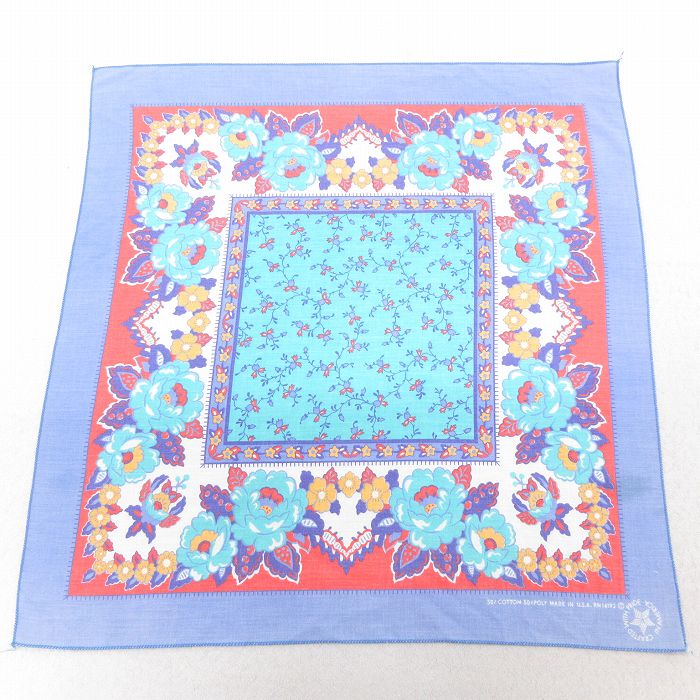 中古 バンダナ 90年代 90s 花柄 USA製 薄紺他 ネイビー 25jul28
