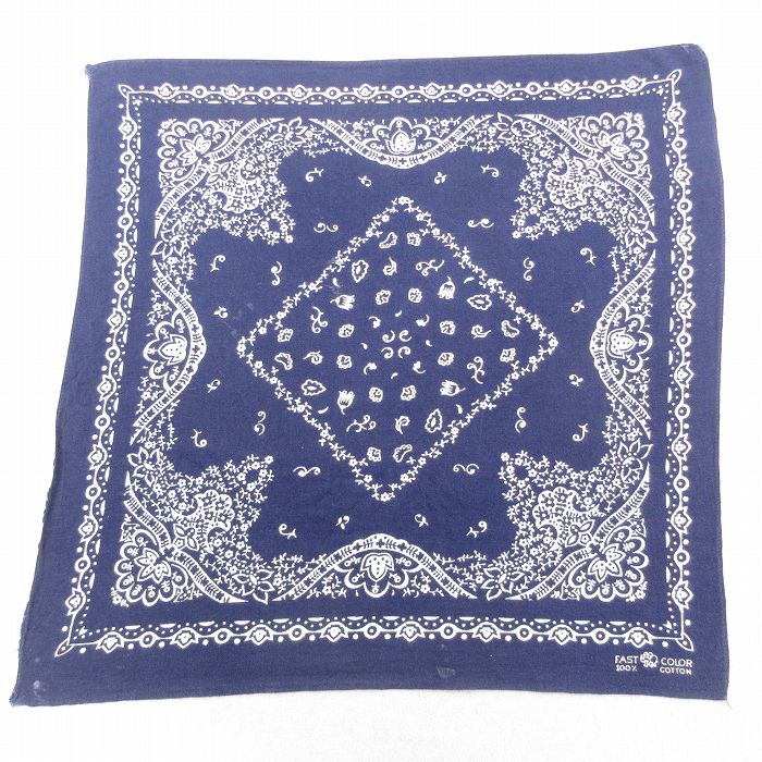 中古 ビンテージ バンダナ 60年代 60s ゾウマーク 花柄 コットン 紺 ネイビー 25jul28