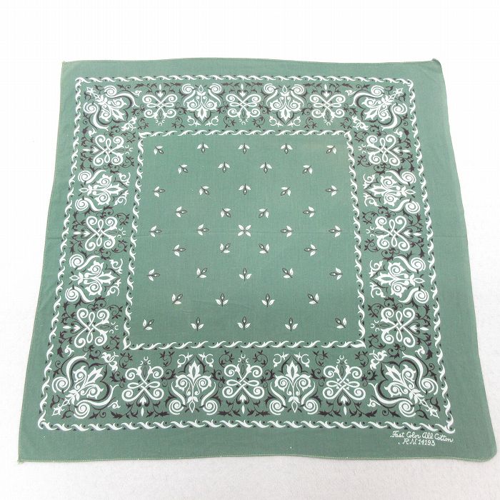 中古 ビンテージ バンダナ 70年代 70s 花柄 コットン 緑 グリーン 25jul28