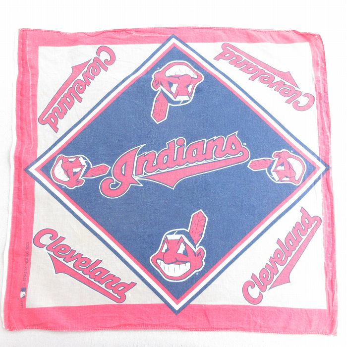 中古 バンダナ 90年代 90s MLB クリーブランドインディアンス コットン 赤他 メジャーリーグ ベースボール 野球 26mar18