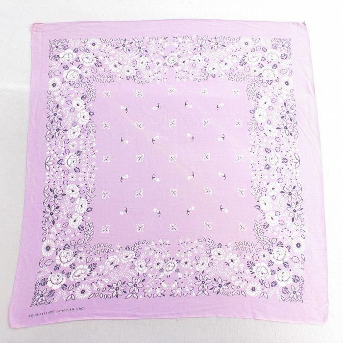 中古 ビンテージ バンダナ 70年代 70s 花 コットン 薄紫 26mar18
