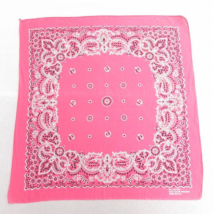中古 ビンテージ バンダナ 70年代 70s 花 コットン USA製 ピンク 26mar18