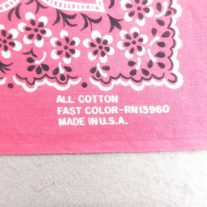 古着通販 中古 ビンテージ バンダナ 70年代 70s 花 コットン USA製 ピンク