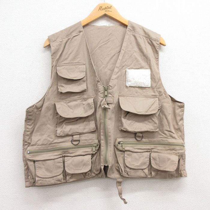 【50%OFF】L★古着 フィッシング ベスト メンズ コットン 濃ベージュ カーキ 24nov01 中古 アウター