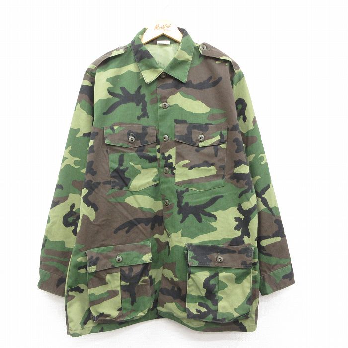 XL★古着 長袖 ハンティング ジャケット メンズ 90年代 90s ウッドランドカモ 大きいサイズ ロング丈 USA製 緑 グリーン 迷彩 【spe】 24dec19 中古 アウター