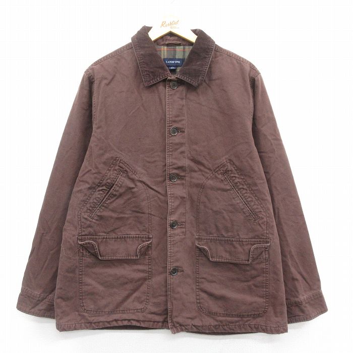 XL★古着 ランズエンド 長袖 カバーオール メンズ コットン 茶 ブラウン 内側フランネル 25jan06 中古 アウター