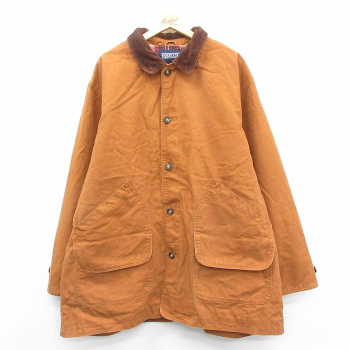 XL★古着 ランズエンド 長袖 カバーオール メンズ 90年代 90s 襟コーデュロイ ダック地 大きいサイズ ロング丈 コットン 茶 ブラウン 内側フランネル 25jan06 中古 アウター