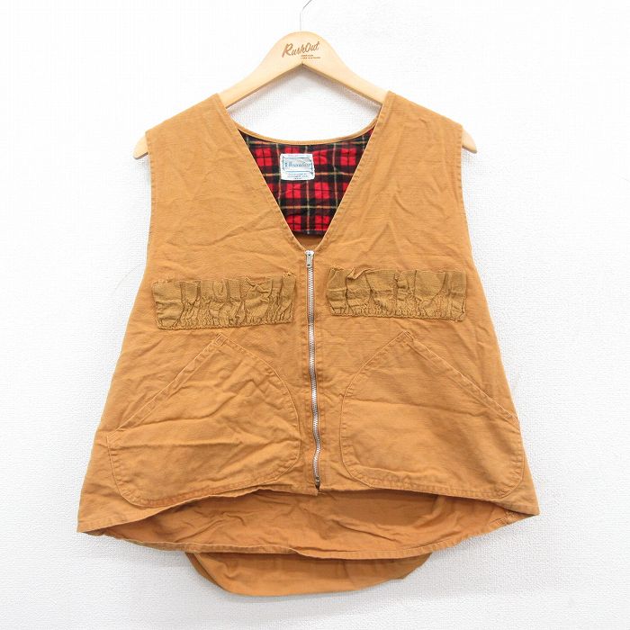 XL★古着 ハンティング ベスト メンズ 80年代 80s ダック地 薄茶 ブラウン 25jan06 中古 アウター