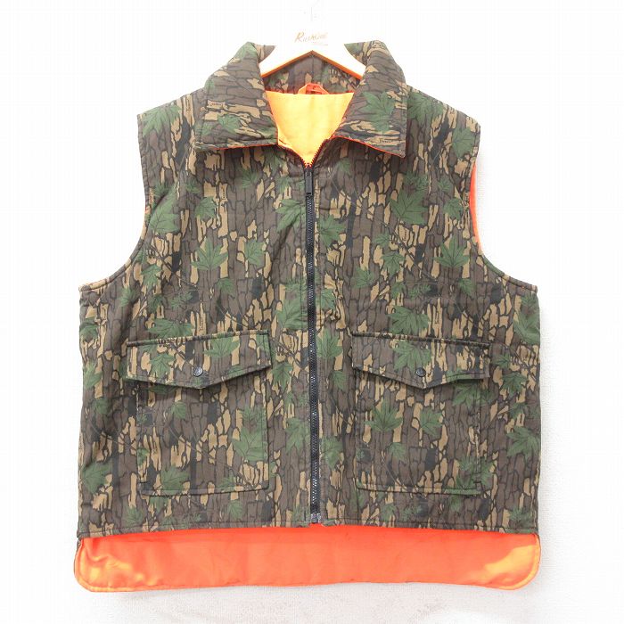 【50%OFF】XL★古着 ハンティング ベスト メンズ 90年代 90s TREBARK リバーシブル 大きいサイズ 茶他 ブラウン 迷彩 25jan31 中古 アウター