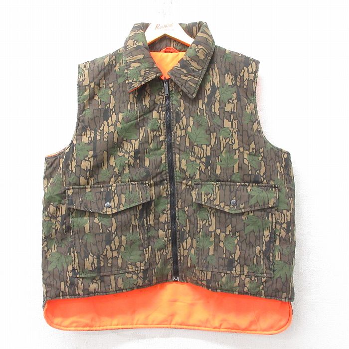 【50%OFF】XL★古着 ハンティング ベスト メンズ 90年代 90s TREBARK リバーシブル 茶他 ブラウン 迷彩 25jan31 中古 アウター
