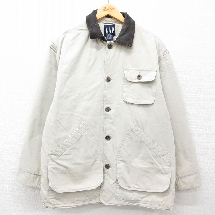 【50%OFF】XL★古着 ギャップ GAP 長袖 カバーオール メンズ 00年代 00s ダック地 大きいサイズ コットン 襟レザー ベージュ カーキ 内側キルティング 【spe】 25feb05 中古 アウター