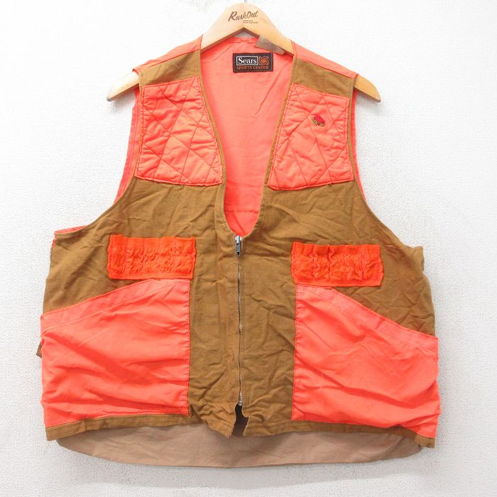 XL★古着 シアーズ ハンティング ベスト メンズ 80年代 80s バラ ダック地 茶他 ブラウン 25feb12 中古 アウター