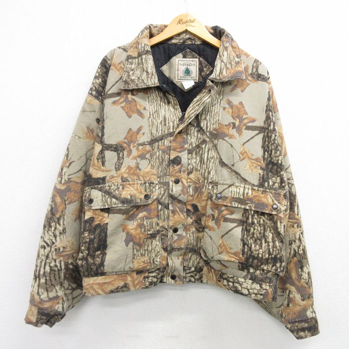 XL★古着 長袖 ハンティング ジャケット メンズ 00年代 00s 大きいサイズ 茶 ブラウン 迷彩 25feb20 中古 アウター